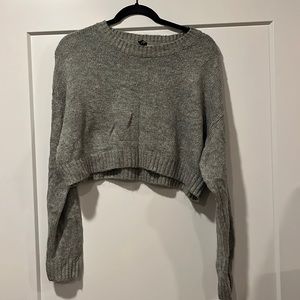 DIVIDED Gray Knit Cropped Crew Neck Sweater (from H&M)
